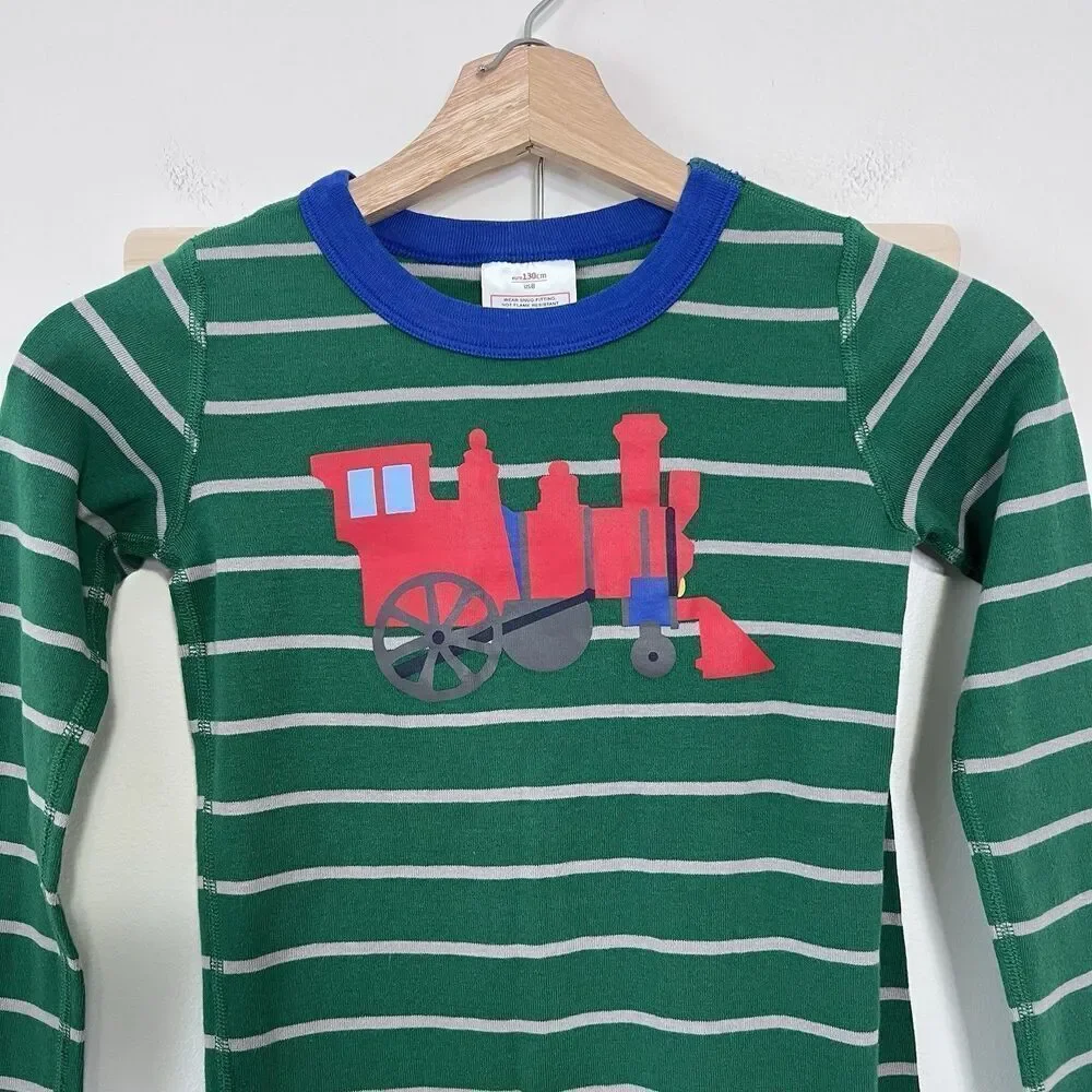 Hanna Andersson Striped Choo Choo Train Pajama Set US 8 (130cm) Organic Cotton